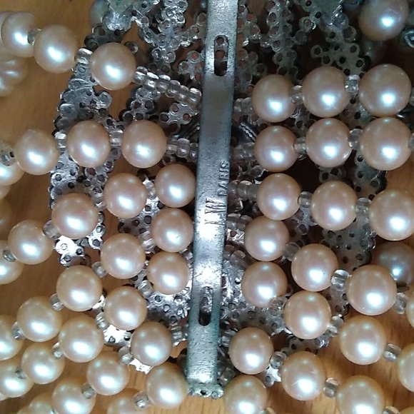 RARE SANDOR 7-Layer Glass Pearl Choker w L W PARIS Cut Steel Slide Buckle - Picture 11 of 16